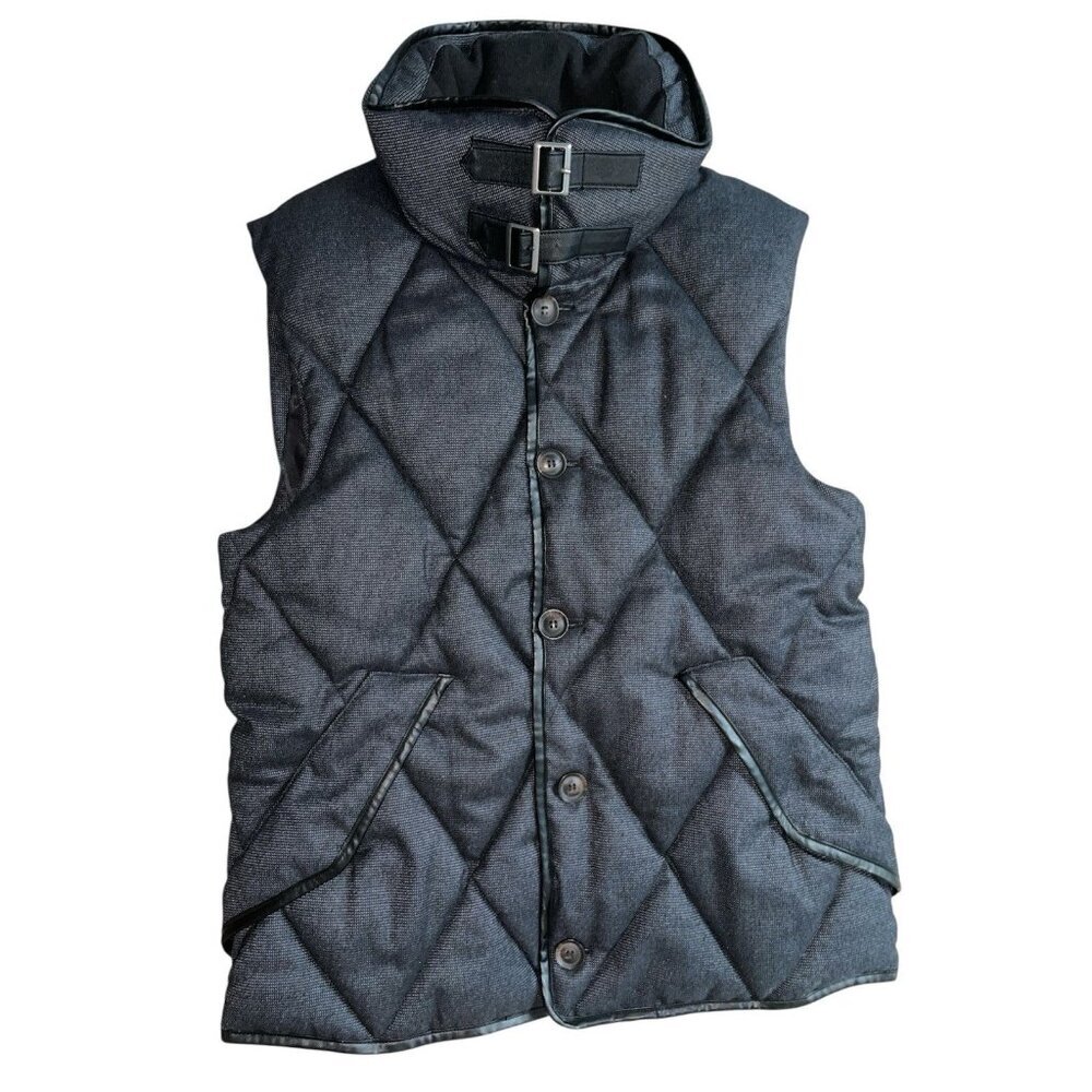 H&M Puffer Vest Button Up Men's 36R Small Black Sleeveless Buckle Collar